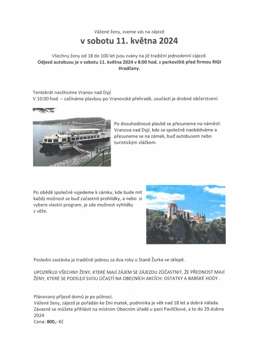 Zájezd pro ženy, 11.5.2024