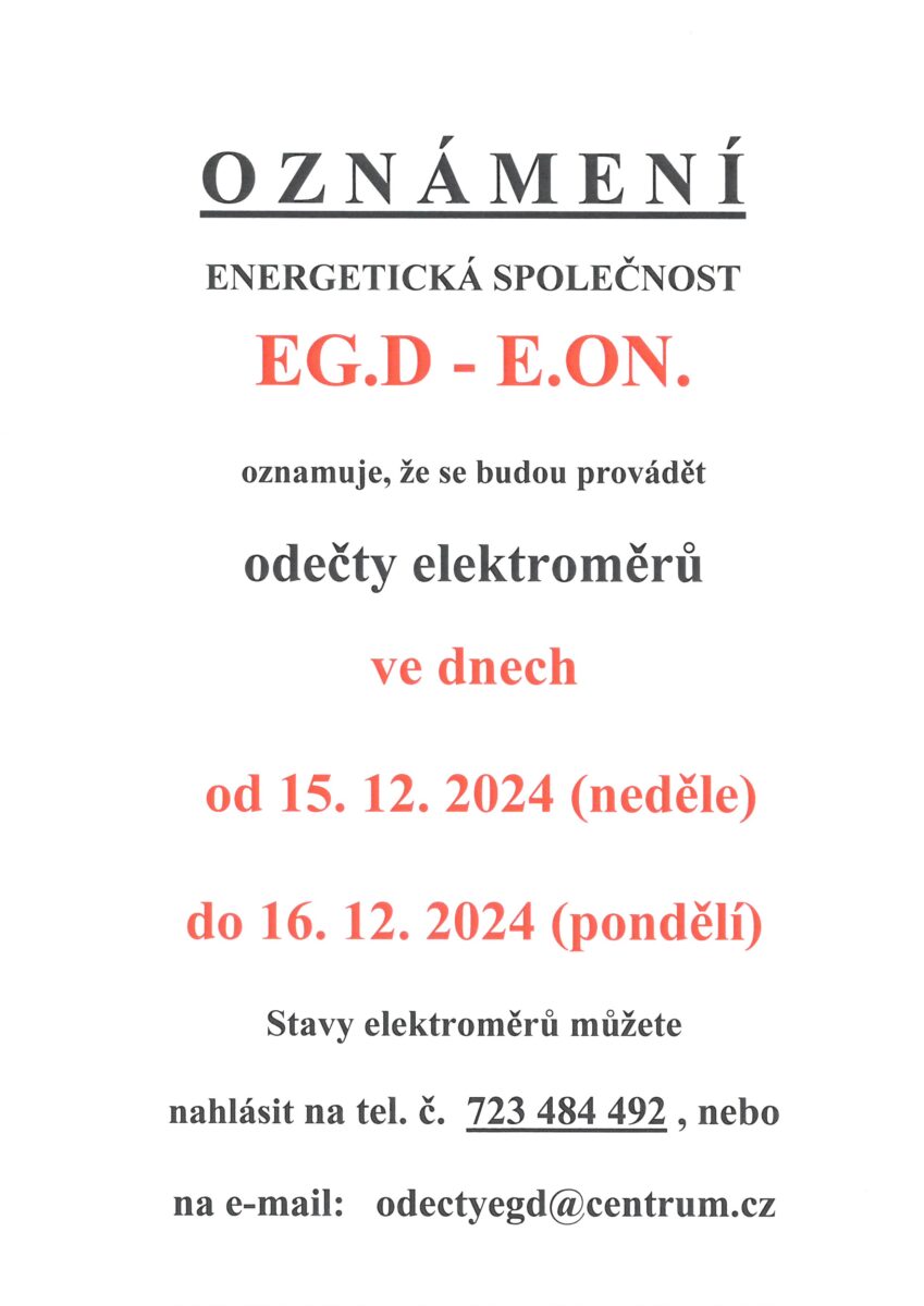 Oznámení, odečty elektroměrů